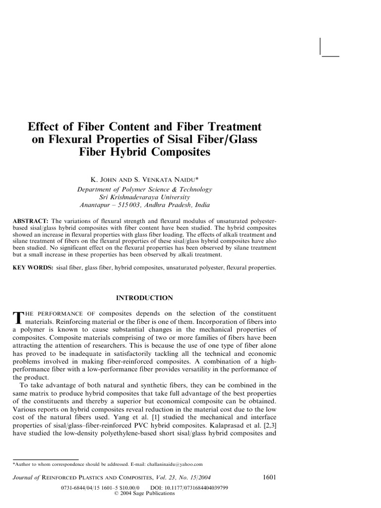 Effect of Fiber Content and Fiber Treatment On Flexural Properties of ...