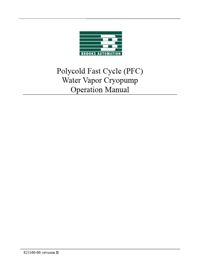Polycold PFC Water Vapor Cryopump Manual | PDF