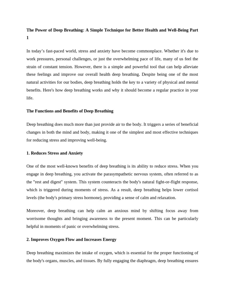Deep Breathing for Stress Relief and Health | PDF