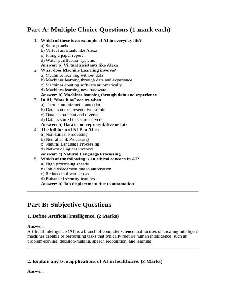 AI Course Assessment Questions & Answers | PDF | Machine Learning ...