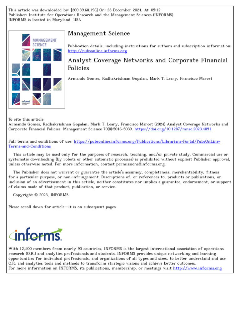 Analyst Coverage Networks and Corporate Financial Policies | PDF ...