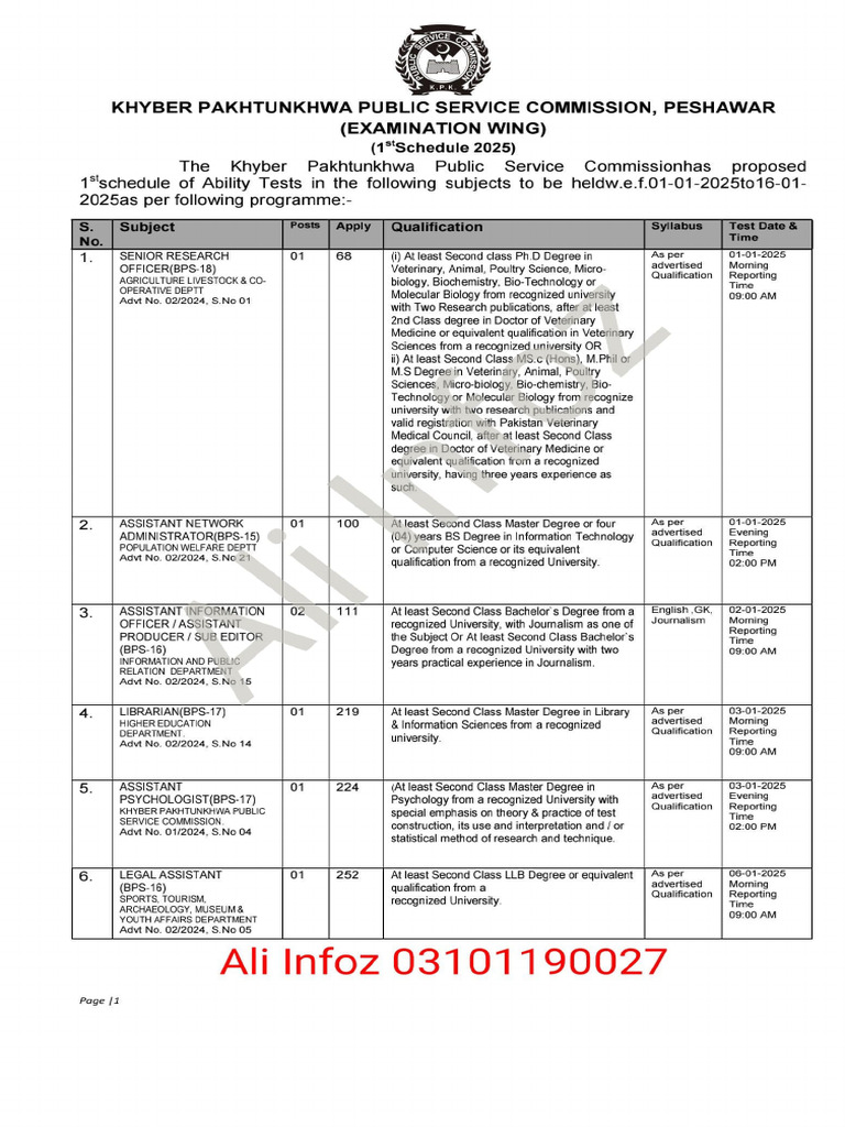 KPPSC Ability Test Schedule - 2025 - 2 | PDF