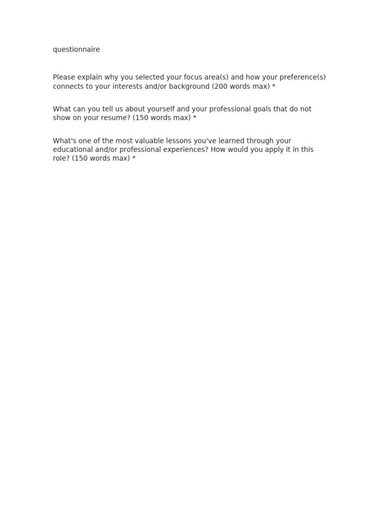 Questionnaire | PDF