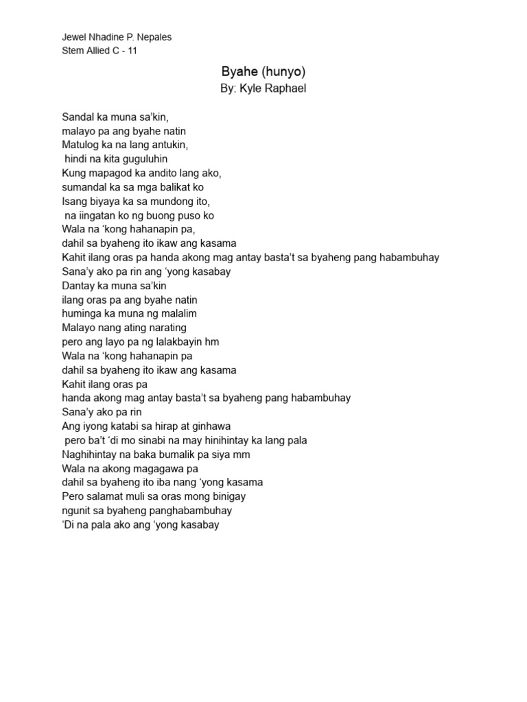 Byahe (Hunyo) : By: Kyle Raphael | PDF