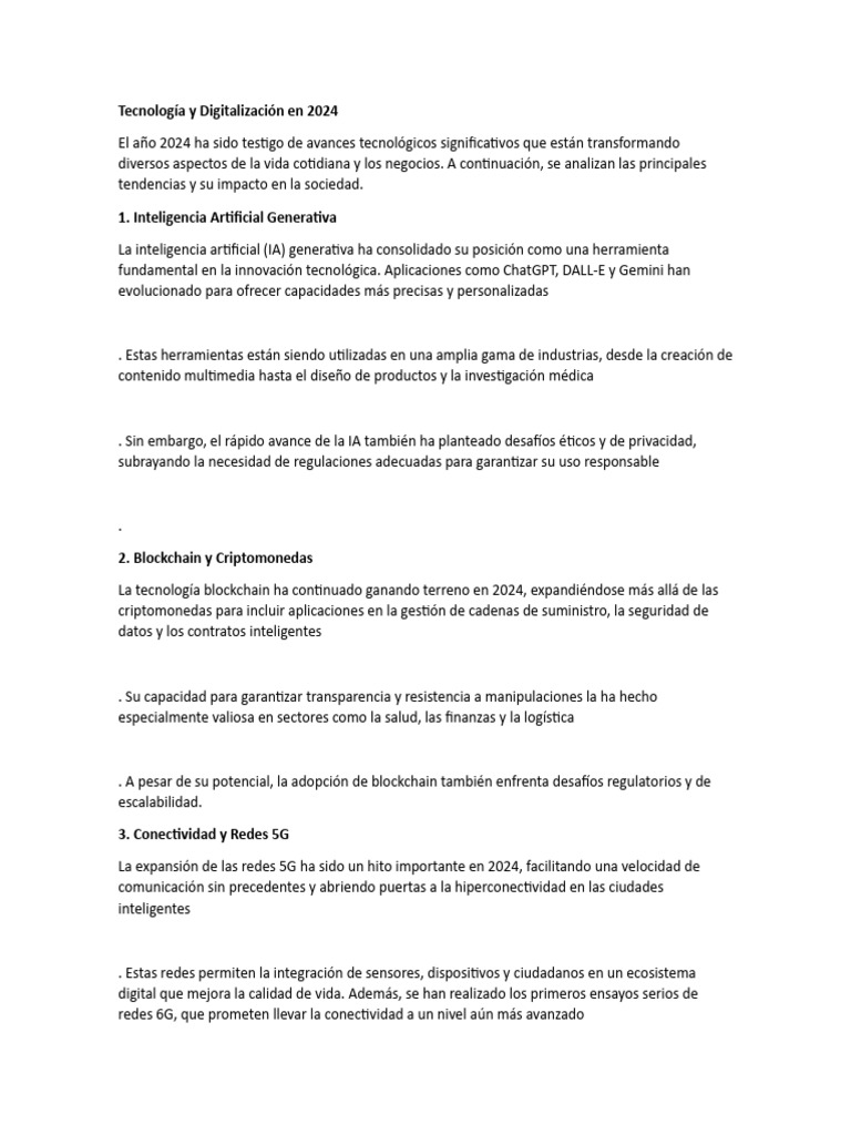 Avances Tecnológicos Clave en 2024 | PDF | Inteligencia artificial ...