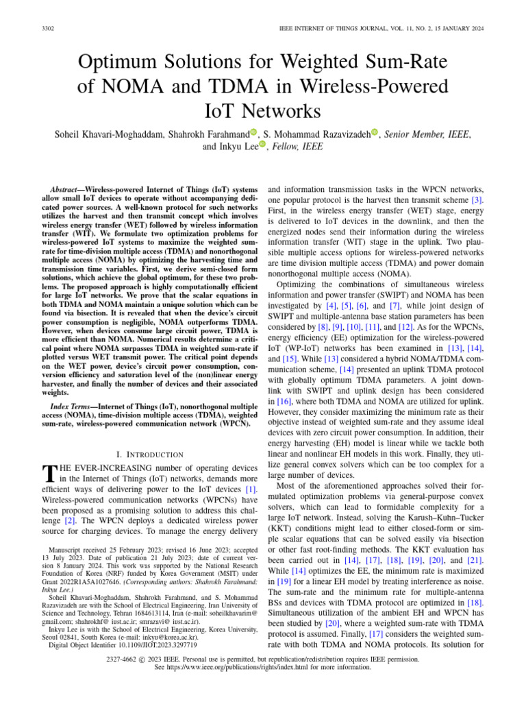 Optimum Solutions For Weighted Sum-Rate of NOMA and TDMA in Wireless ...