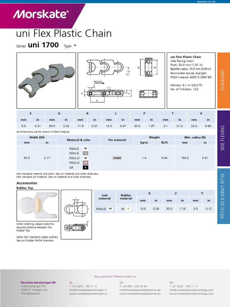 uni 1700 Side Flexing Chain Datasheet | PDF