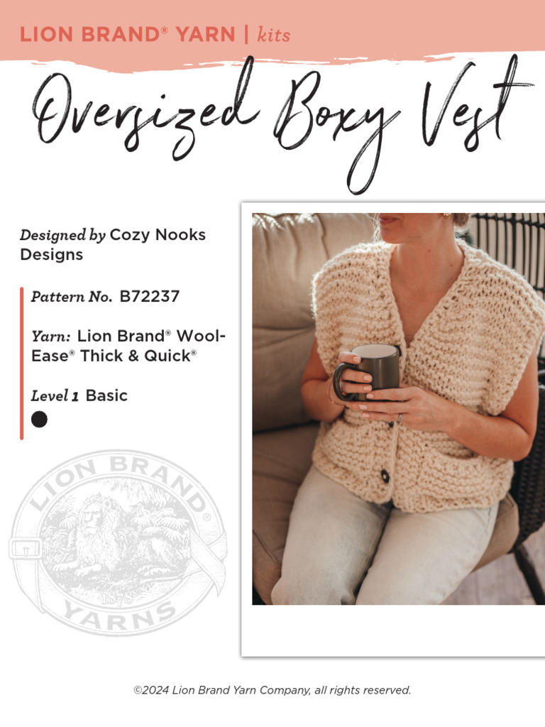 CozyNooksDesigns - Oversized Boxy Vest - B72237 | PDF | Knitting | Textiles