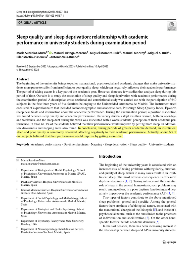 Sleep Quality and Sleep Deprivation - Relationship With Academic ...