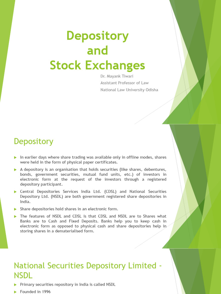 Depositories & Stock Exchanges Guide | PDF | Securities (Finance) | Nasdaq