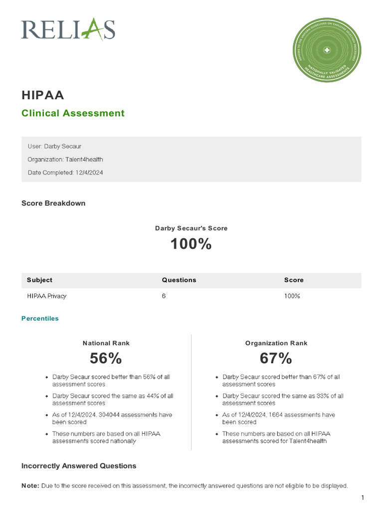 Secaur - Darby HIPAA Results | PDF