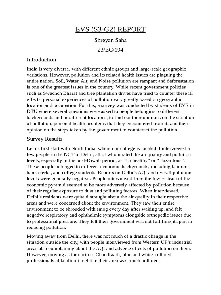 EVS Report | PDF | Air Pollution | Pollution