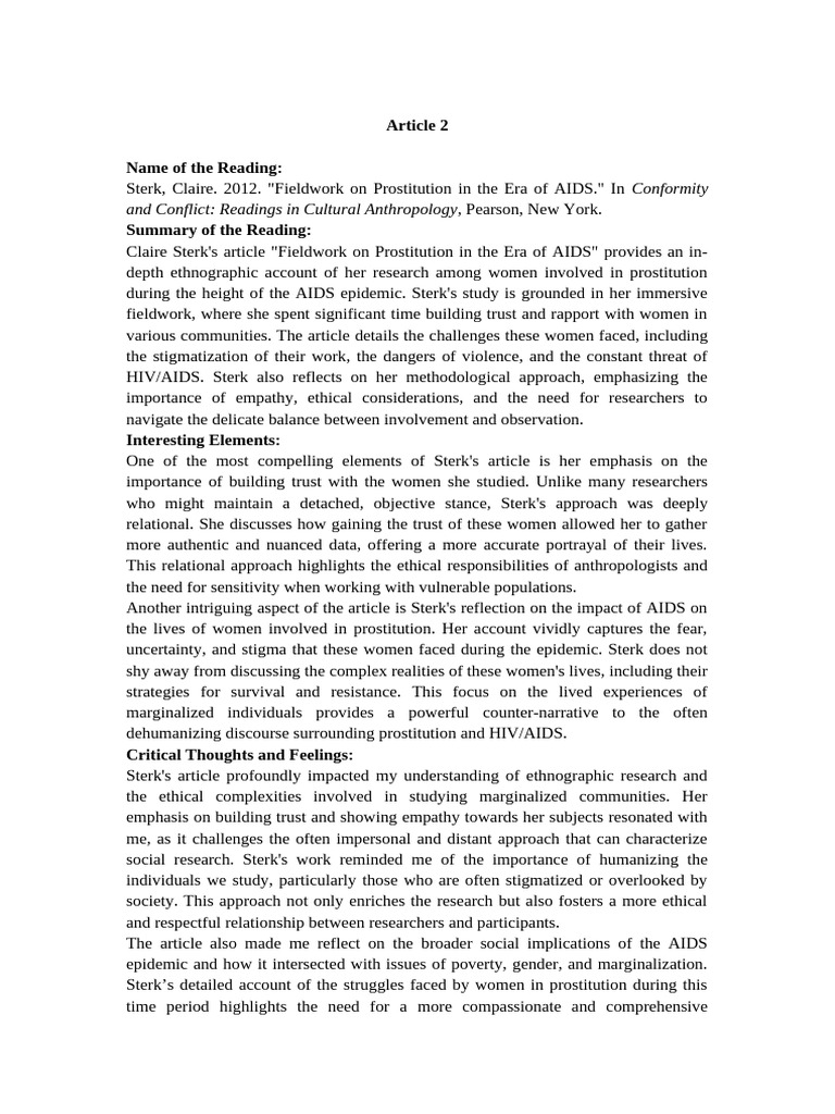 Article Response 2C | PDF | Field Research | Social Stigma