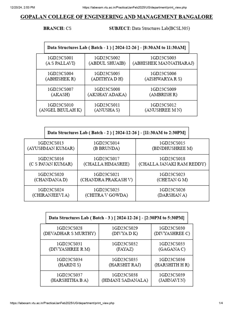 Data Structures Lab Schedule 2024 | PDF