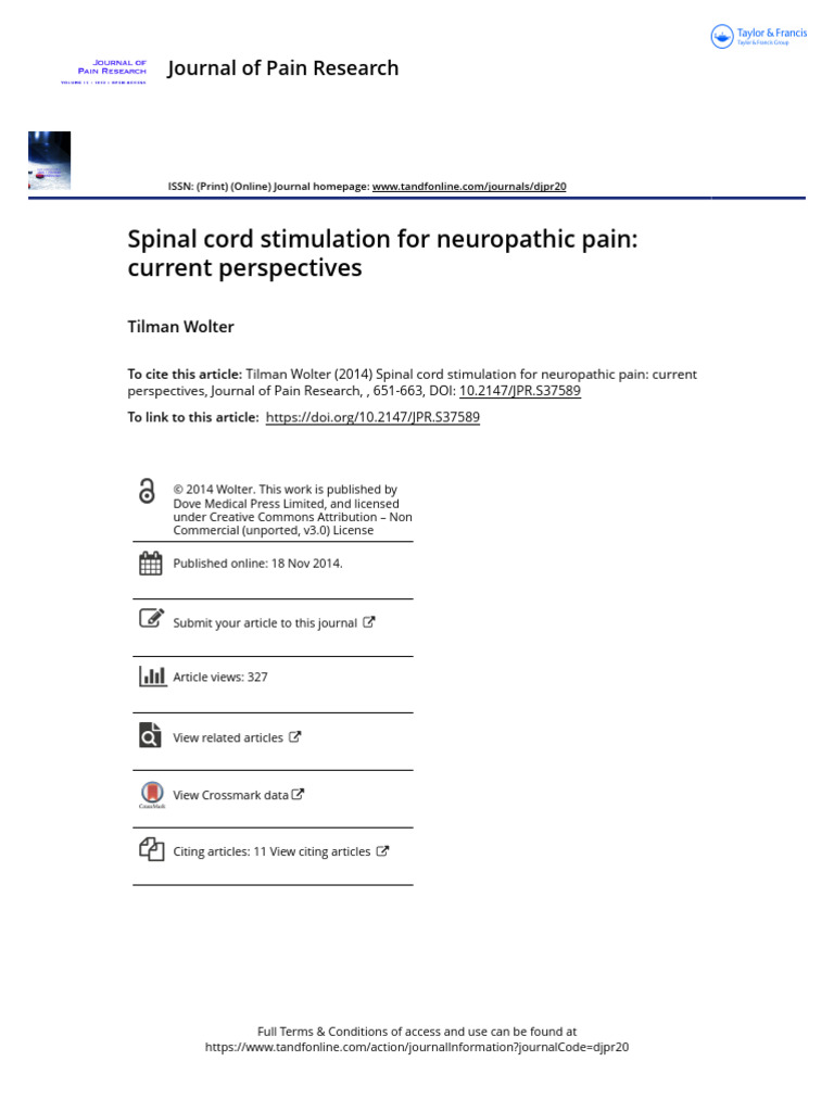 Spinal Cord Stimulation For Neuropathic Pain Current Perspectives | PDF ...