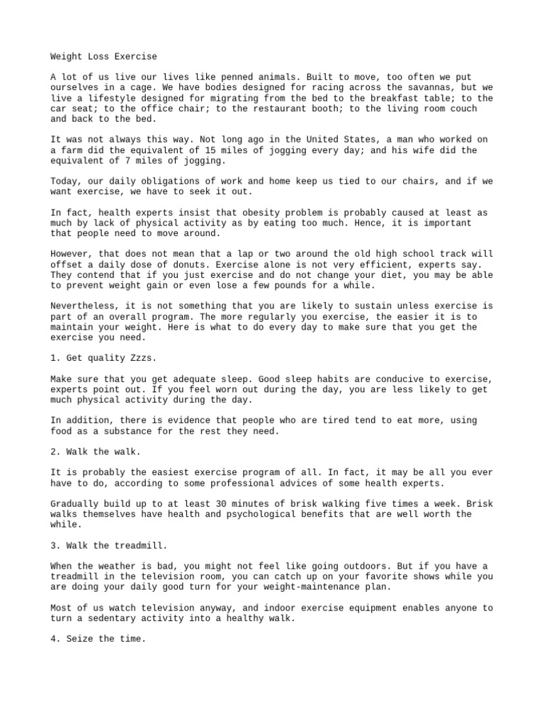 Weight Loss Exercise | PDF | Determinants Of Health