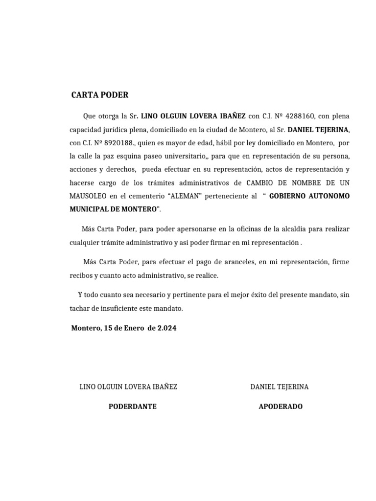 Carta Poder para Trámites Administrativos | PDF
