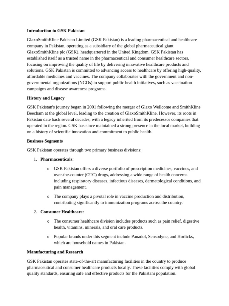 GSK Pakistan: Leading Pharma & Healthcare Solutions | PDF | Public ...
