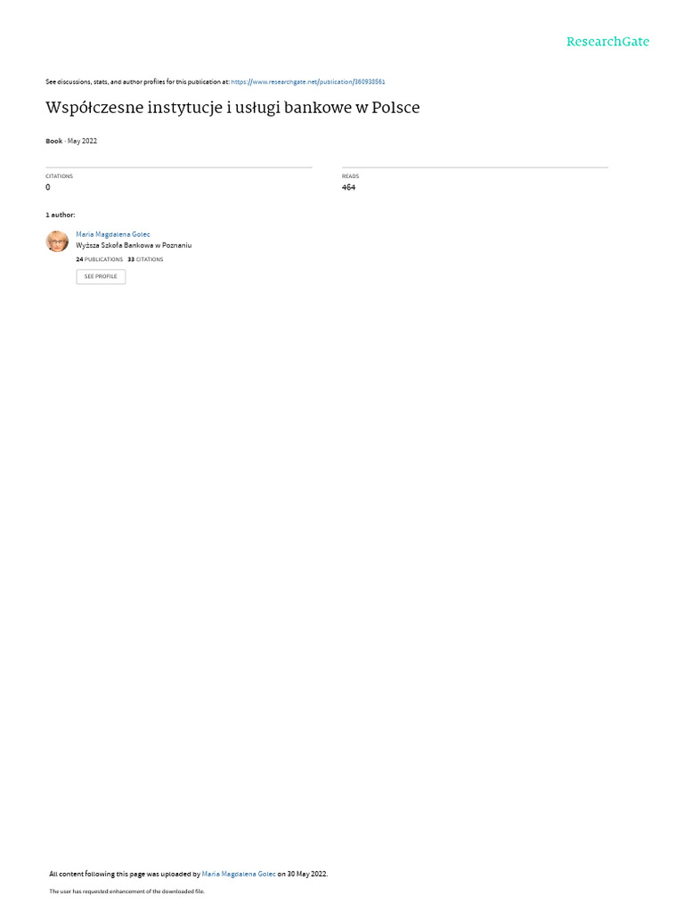 Wspolczesne - Instytucje - I - Usługi - Bankowe - W - Polsce M.M.Golec | PDF