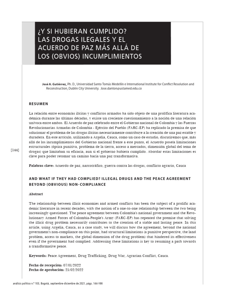 Drogas ilegales y Acuerdo de paz en Colombia | PDF | Colombia | Guerra ...