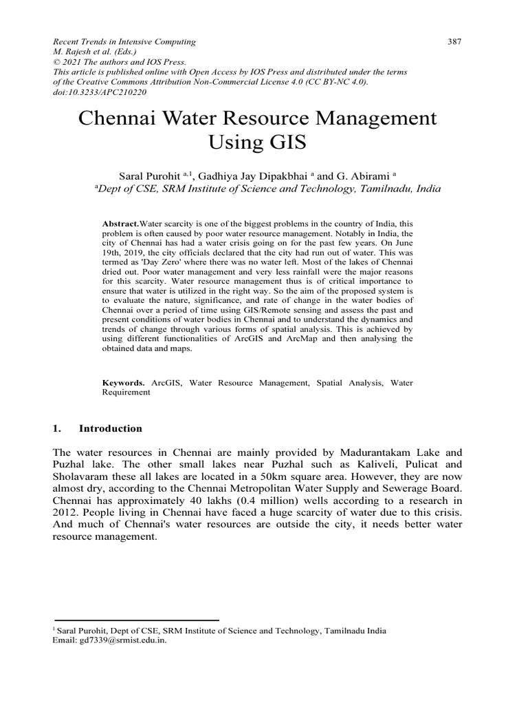 Chennai Water Resource Management Using GIS | PDF | Geographic ...
