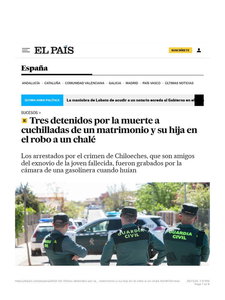 Tres Detenidos Por La Muerte A Cuchilladas de Un Matrimonio y Su Hija ...