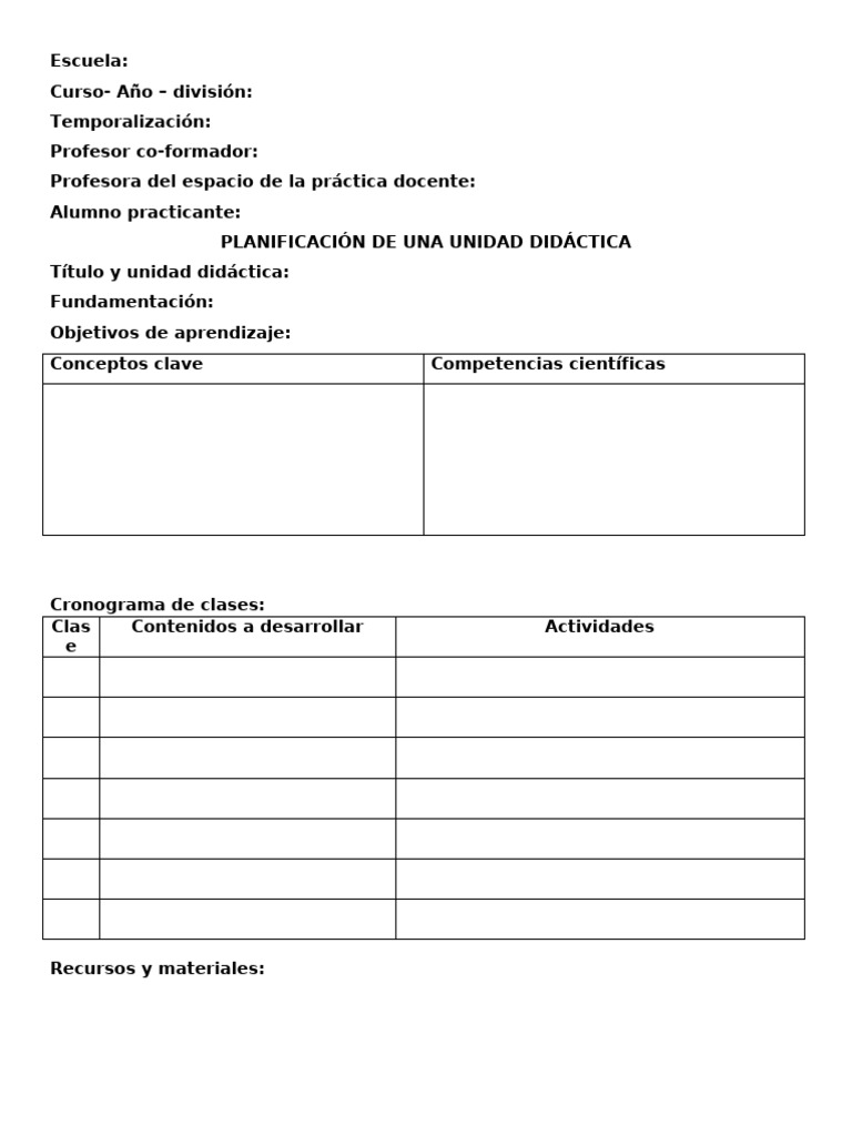 Planificacion Unidad Didactica y Plan de Clase | PDF