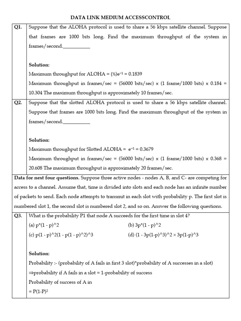ALOHA Protocol Throughput Analysis | PDF | Network Switch | Computer ...
