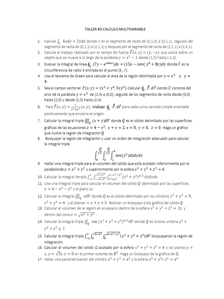 Taller #3 - Cálculo Multi Variable | PDF | Integral | Esfera