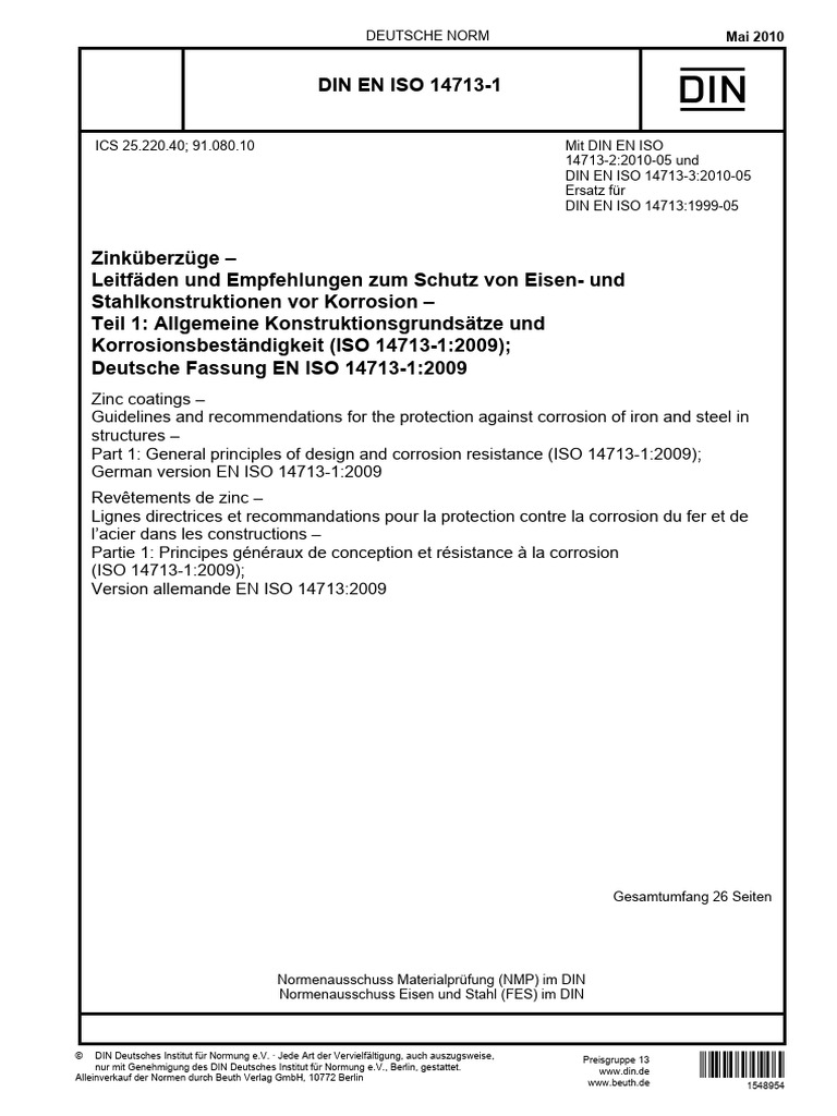 Din en Iso 14713-1 - 2010-05 | PDF