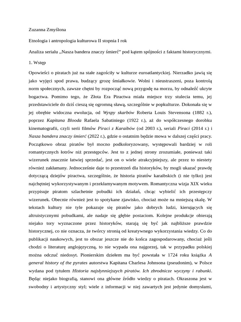 Analiza Serialu ,,nasza Bandera Znaczy Śmierć