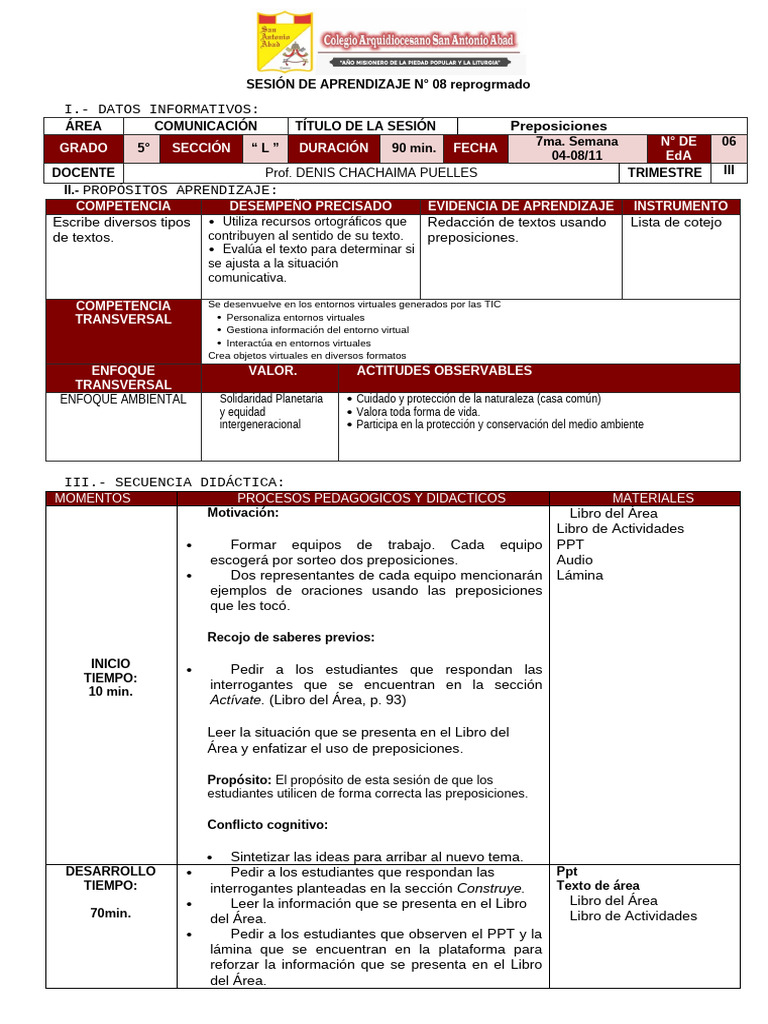 SESION - DE - APRENDIZAJE - 2023 5ta. SEMANA Comunicacion | PDF ...