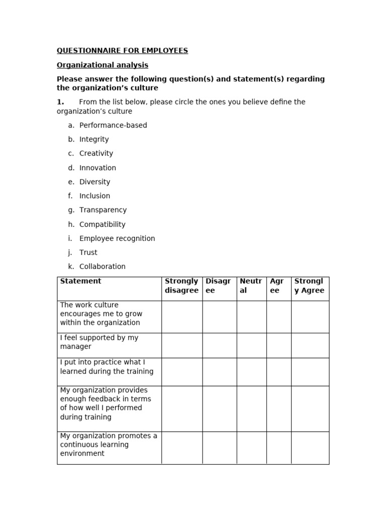 Employee Culture and Performance Survey | PDF | Insurance | Empathy