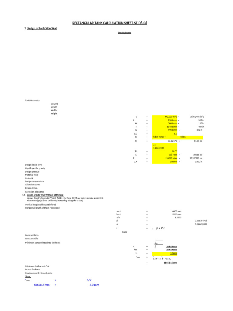 D8 Tank Design Calculations | PDF | Bending | Structural Engineering
