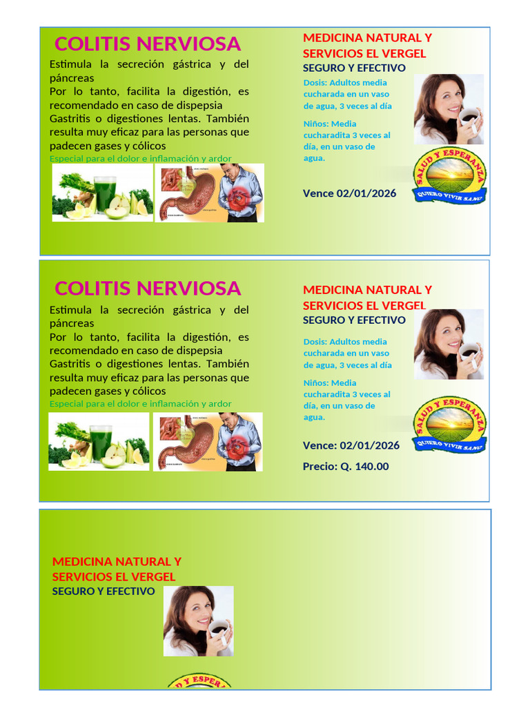 Colitis Nerviosa: Alivio Natural y Efectivo | PDF