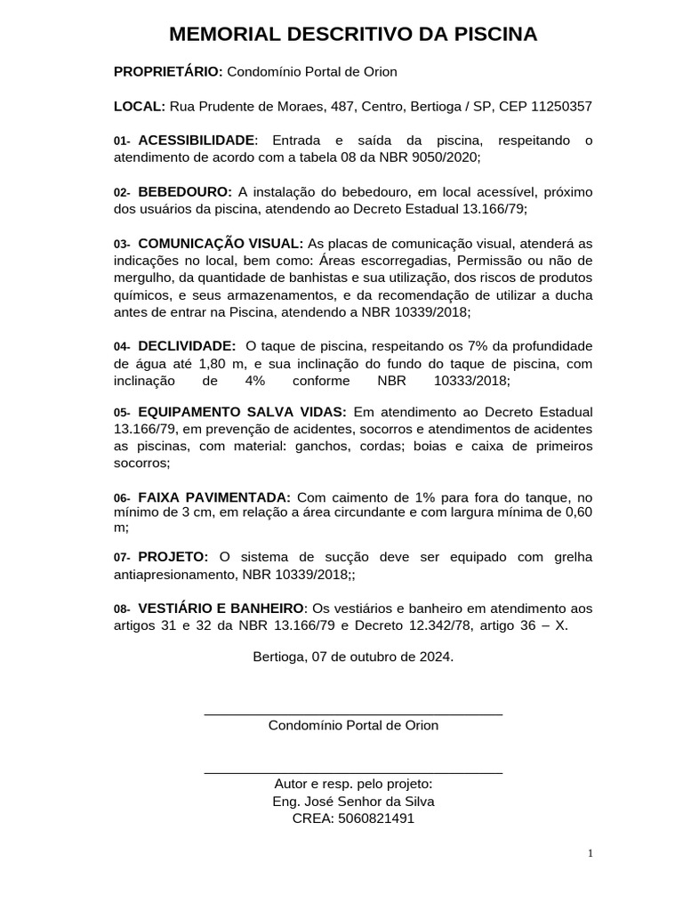 Memorial Descritivo da Piscina Bertioga | PDF