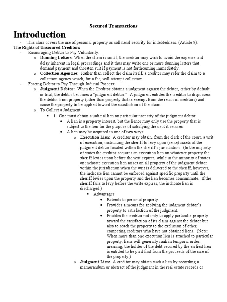 Buckley Secured Transactions Spring 2010 | PDF | Security Interest ...