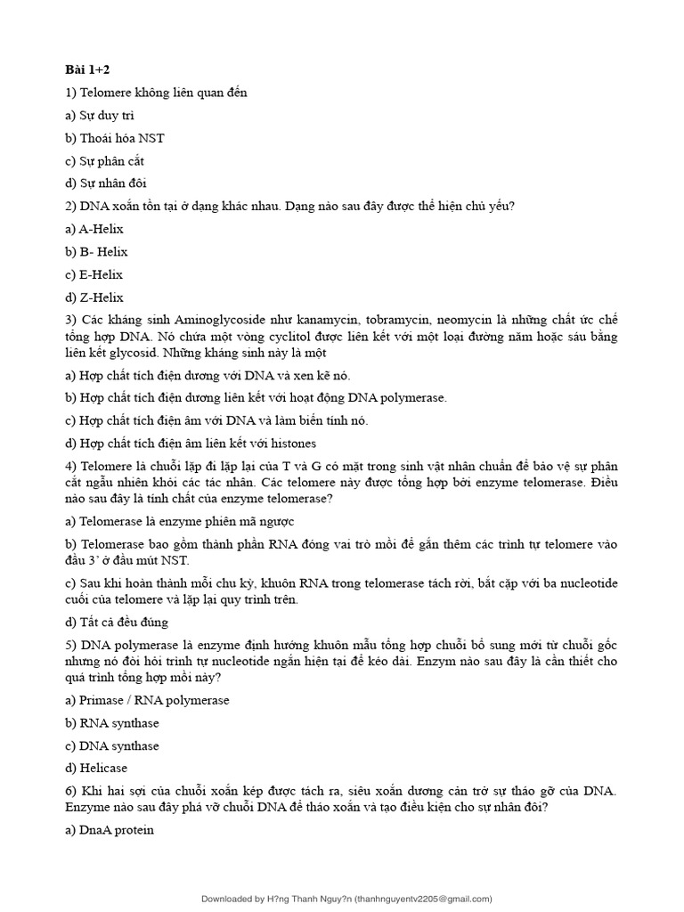 Trac Nghiem Sinh Hoc Di Truyen | PDF