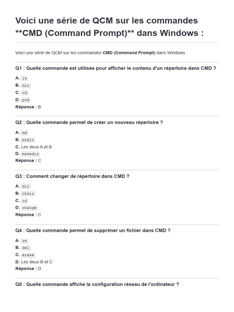 QCM sur les commandes CMD Windows | PDF