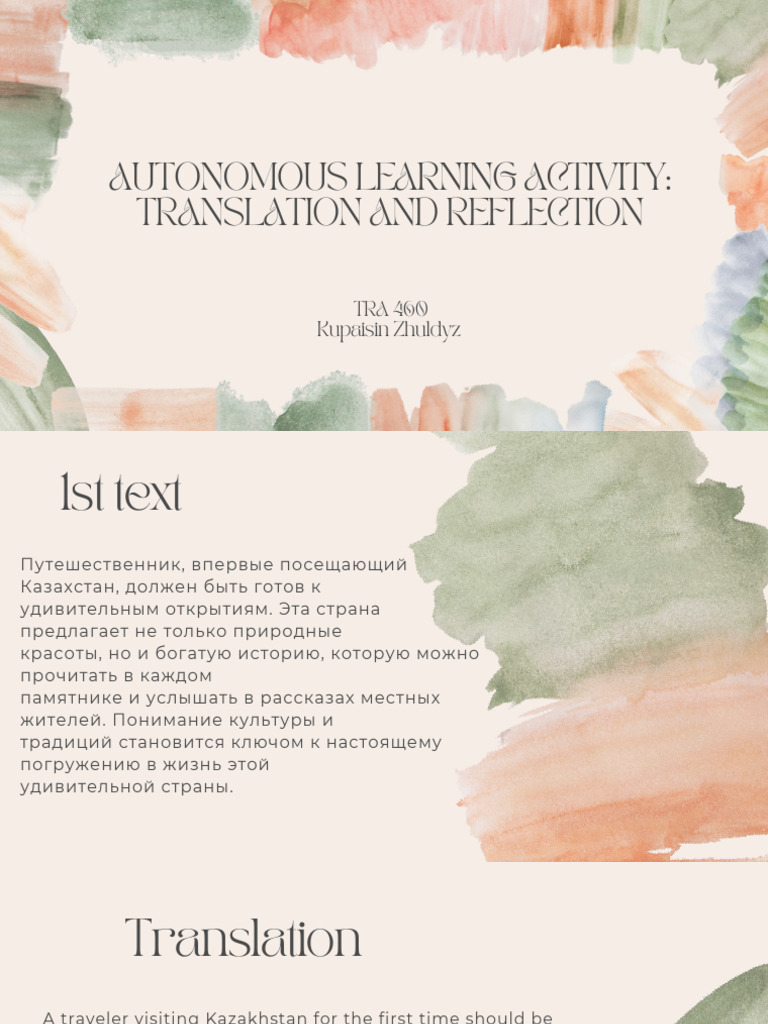 Autonomous Learning Activity Translation and Reflection PDF | PDF ...