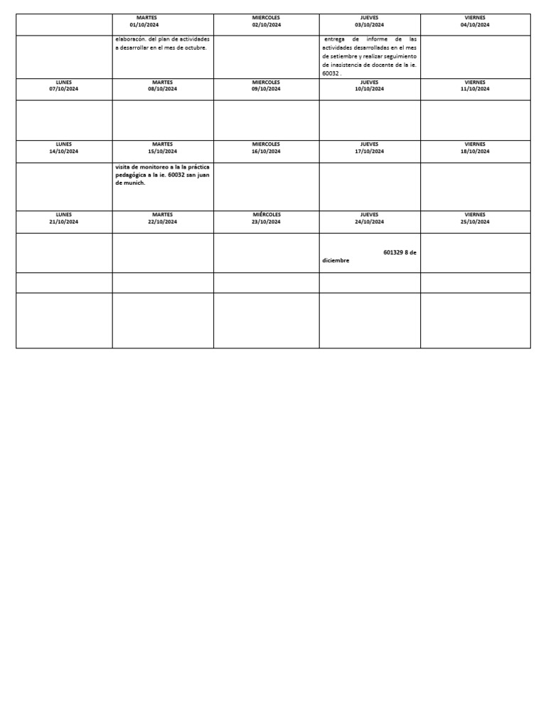 Plan de Actividades Octubre 2024 | PDF