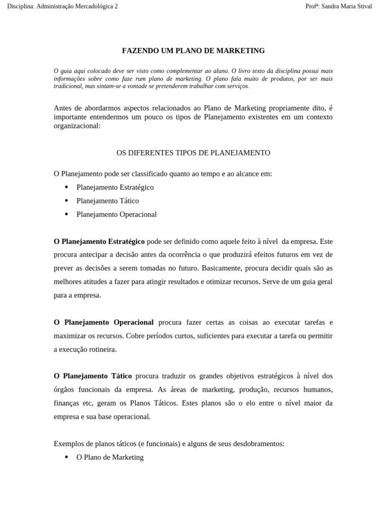 Fazendo Um Plano de Marketing | PDF | Marketing | Mercado (economia)