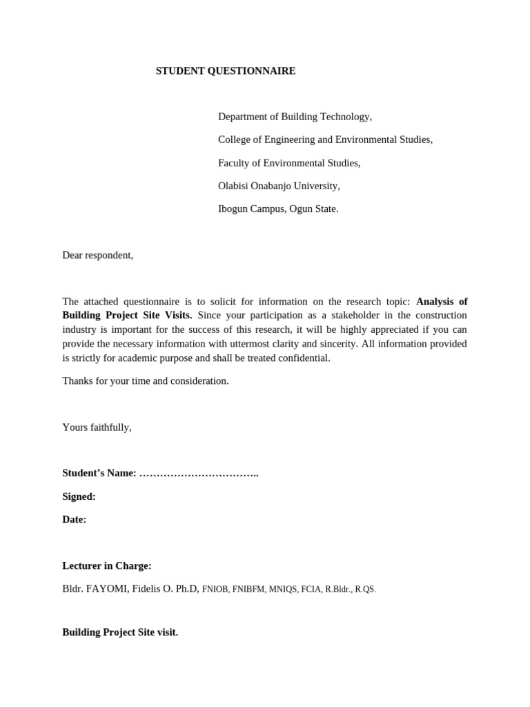Building Project Site Visit Survey | PDF