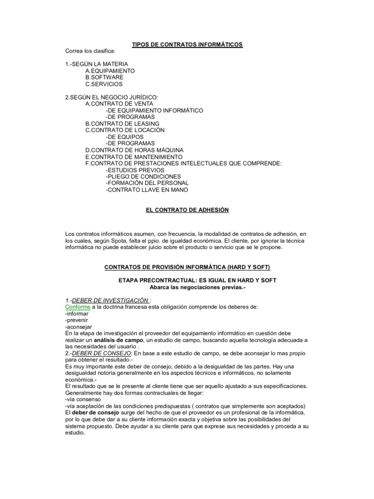 TIPOS DE CONTRATOS INFORMÁTICOS Software Programa de