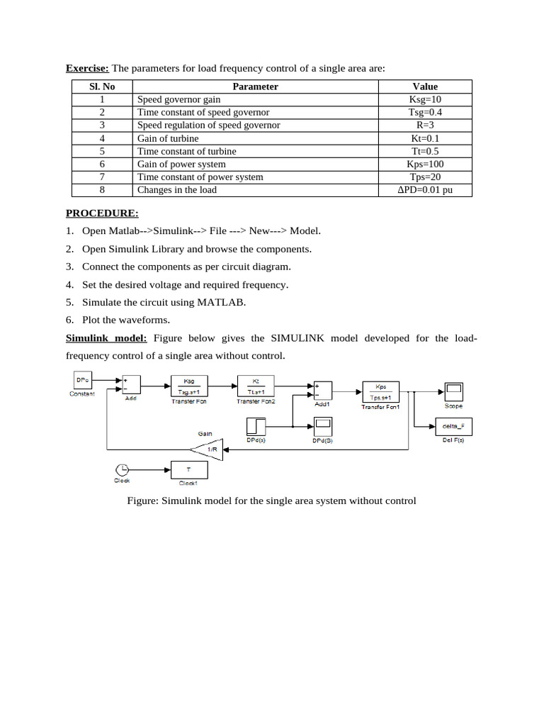 Load Frequency Control in Simulink | PDF