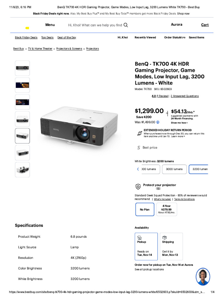 BenQ TK700 4K HDR Gaming Projector, Gam.. | PDF