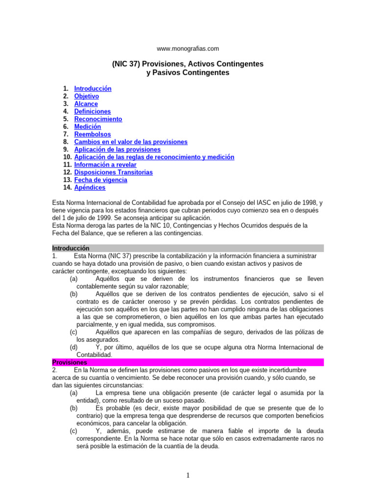 NIC 37: Provisiones y Contingencias | PDF | Business | Contabilidad