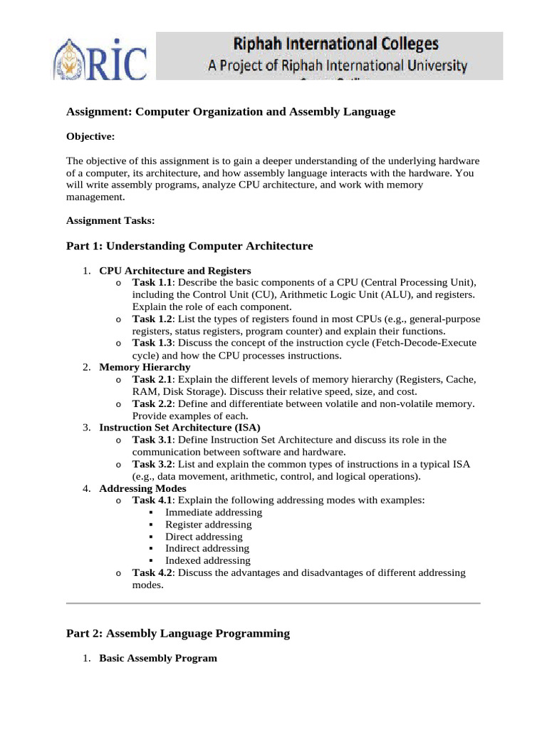 Assignment No 2 of Computer Organization and Assembly Language | PDF ...