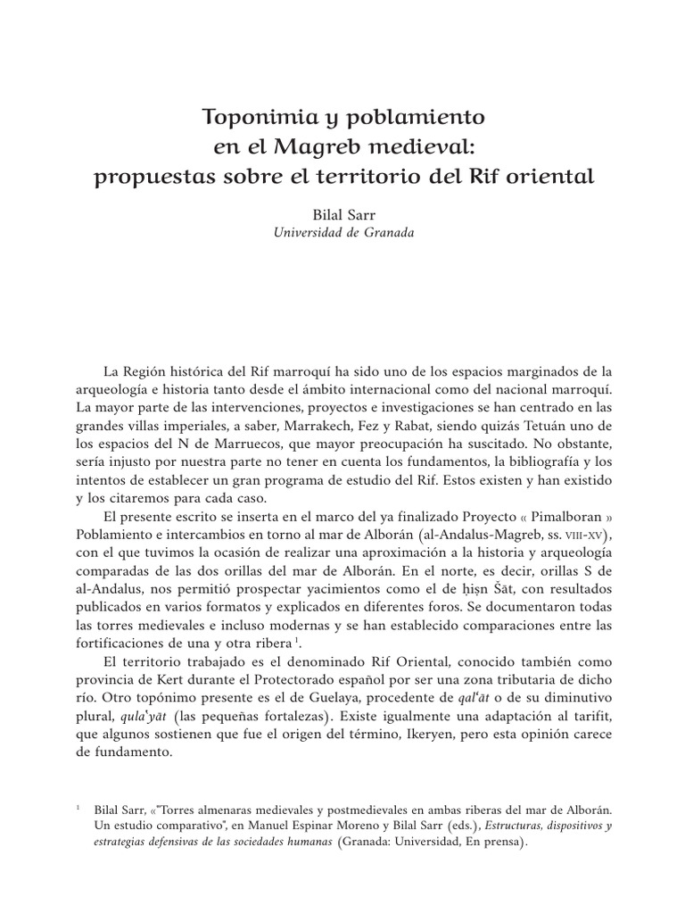 Toponimia y Poblamiento Rif Oriental | PDF | Marruecos | Al Andalus