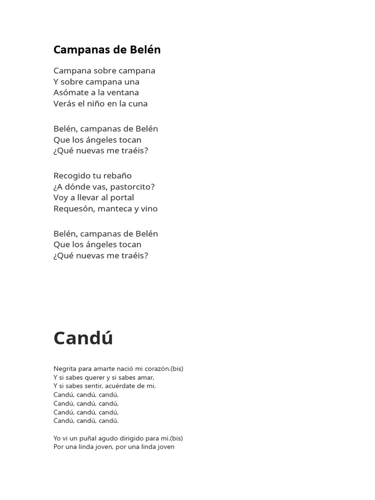Letras de Campanas de Belén y Candú | PDF